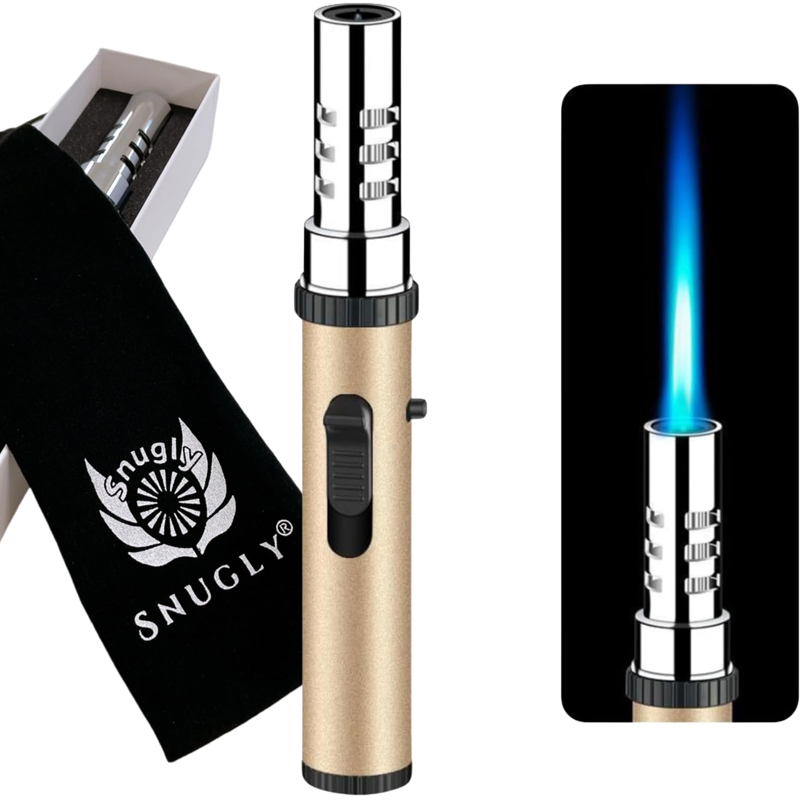 snugly スティックバーナー ターボライター ガストーチ キャンプ バーナー アウトドア用 ガスターボライター 注入式 ジェットライター ガスなし 【収納カバー付き】